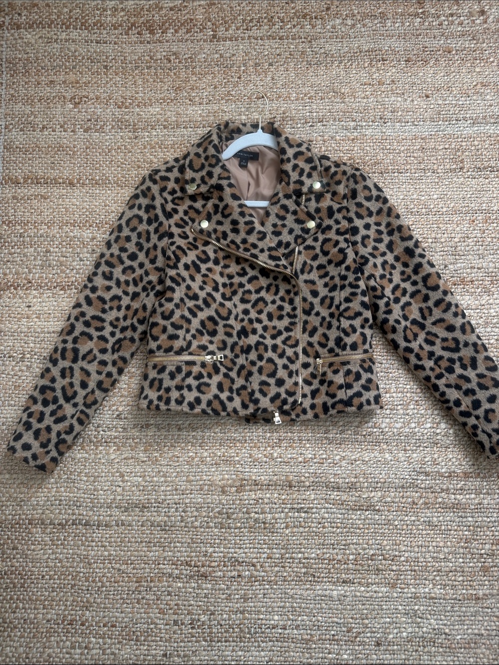 Ann Taylor Leopard Print Faux Fur Moto Jacket - Tan & Black